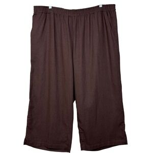 Jessica London Cropped Pants Linen Blend Wide Leg Plus 24W Brown Elastic Waist